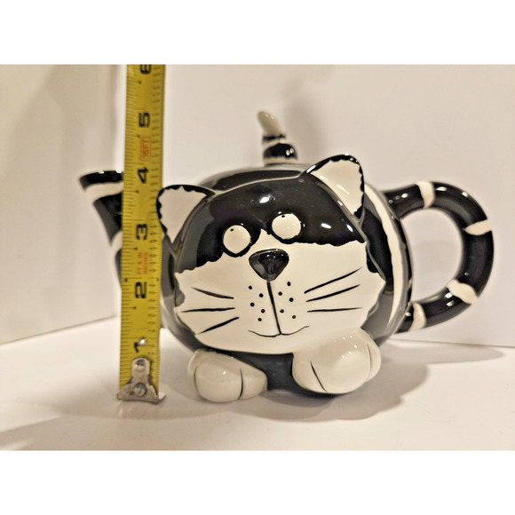 Burton & Burton Chester The Cat Teapot Black White Ceramic Cat - Picture 5 of 9